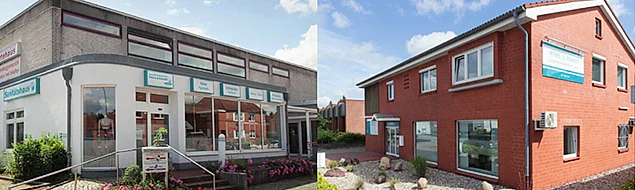 Außenansichten der Filialen in St. Lorenz Nord und Moisling des Gesundheitszentrum Peters & Schmidt - Das Sanitätshaus für Reha-Technik, Orthopädie-Technik, Orthopädie-Schuhtechnik und Home Care in Lübeck.